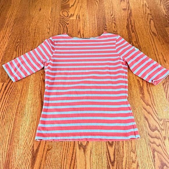 Saint James Galathee II Breton Striped Blue/Coral Stretch Knit S Top MSRP $135 - Picture 3 of 6